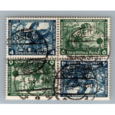 ALEMANIA 1933 2 PAREJAS DE ESTAMPILLAS SE-TENANT ZUSAMMENDRUCKE USADO QUE ES MUCHO MAS ESCASO MICHEL SK 19 EN CUADRO PRIMERO EL 4 Pf. RAROS +200 EUROS